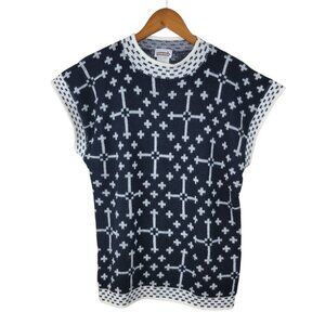 Vintage 80s Sleeveless Sweater Top Medium Large XL Alt Grunge Goth Black cross